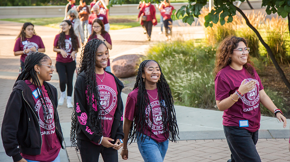 CARE Pathway students walk on Lake Shore Campus
